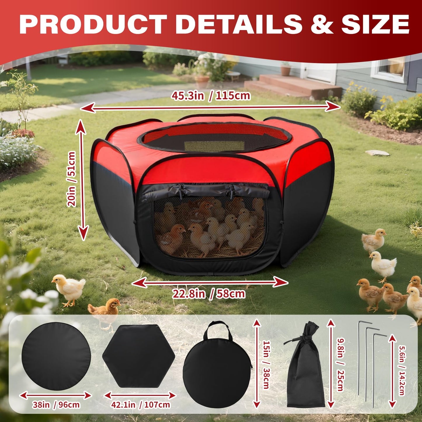 Chicken Brooder Box for Baby Chicks with Removable Floor Tray & Ventilated Design - Portable Baby Chicken Cage, Durable Chick Brooder Pen for Ducklings Turkey Poults