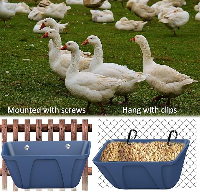Chicken Feeder Hanging Feed Trough for Goat, Sheep, Piglet, Deer, Dog, Duck, Poultry Waterer Small Livestock Water Bucket Feeder Goat Supplies Feeder (4, Blue)