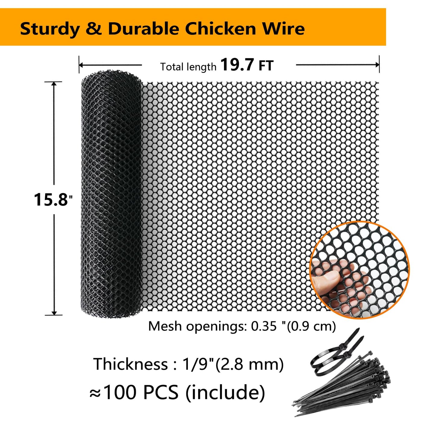 Plastic Wire Mesh Fence 15.8IN x 19.7FT Roll - Chicken Wire Fencing Mesh,Poultry Netting,Ideal for Poultry,Rabbits,Snake Barrier & Gardening - Versatile Plastic Fencing & Netting Solution