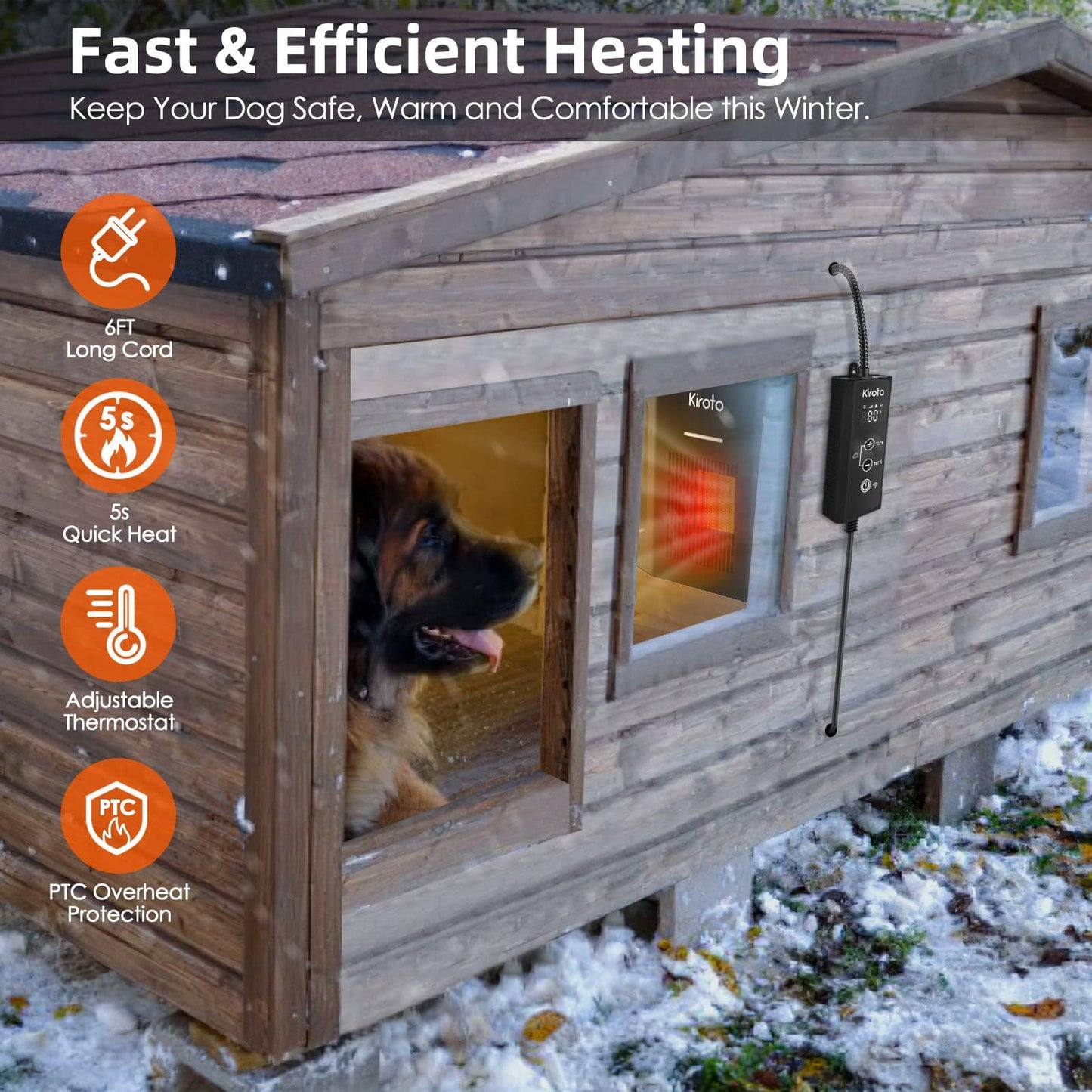 Dog House Heater With Thermostat, Dog Heater With Wifi Control, Pet House Heater For Outside Doghouse, 300w Chicken Coop Heater With Ac For Winter Time, Heater For Dog House Outdoor,45-113°F