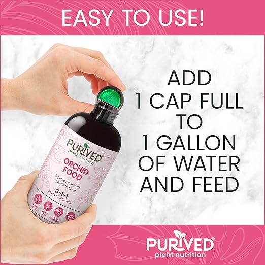 Purived 16oz Orchid Liquid Fertilizer - Makes 50 Gallons, Boosts Blooms & Root Strength, Ideal for Phalaenopsis, Dendrobium & More, Supports Vibrant, Long-Lasting Flowers, Made in USA