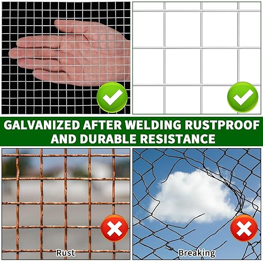 Hardware Cloth 1/2 inch 48 x 100 ft 19 Gauge Chicken Wire Fence Galvanized Steel Mesh Rolled Fencing for Garden Supports Poultry Netting Cage Snake Fence Tree Guard, Silver