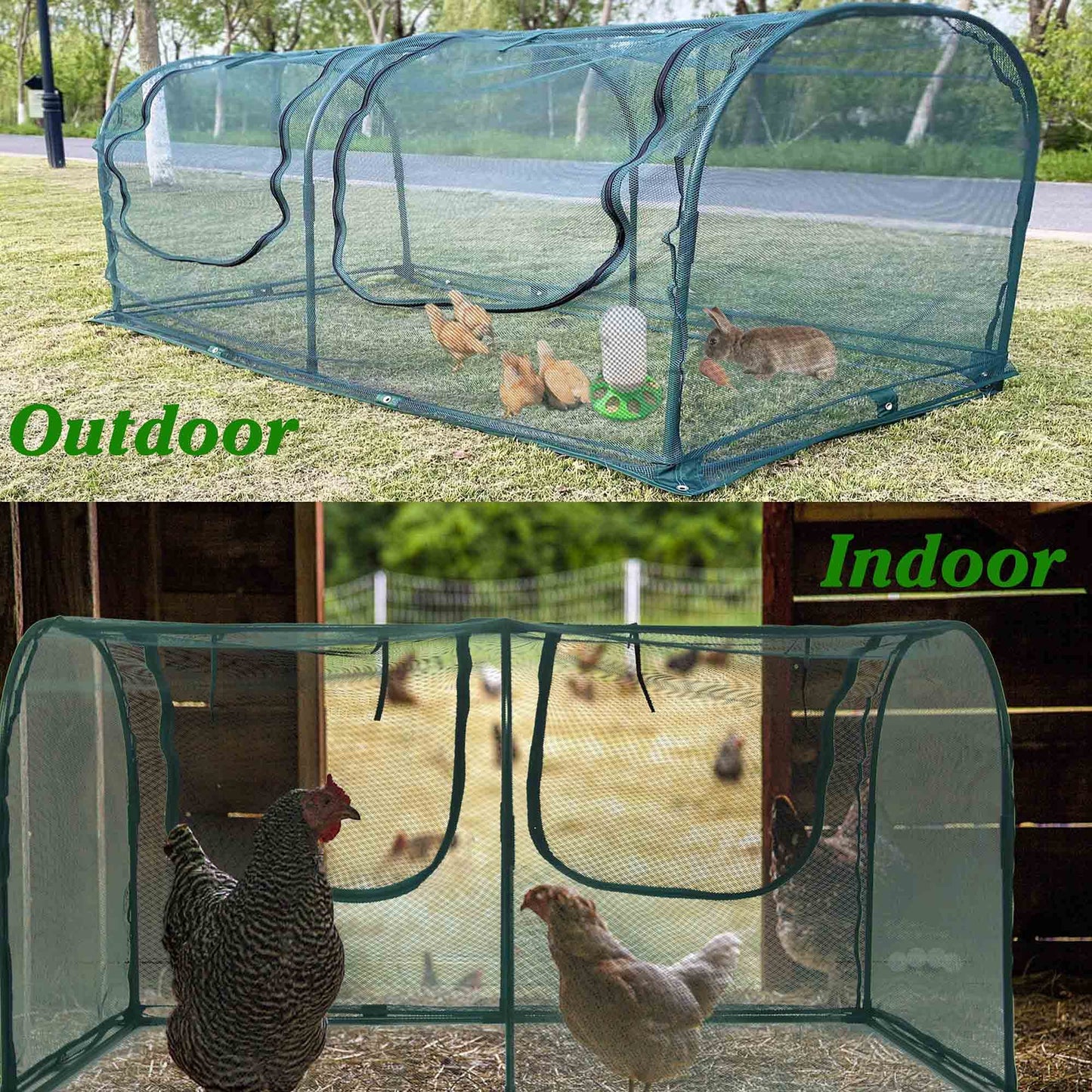 Portable Chicken Run Hen Coop,Walk-in Poultry House,Outdoor Gardening Net,Easy-up Small Animals Enclosure for Protecting Pet and Plant with Metal Frames and 10 Stakes in Backyard and Farm