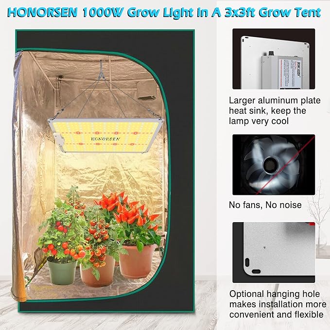 1000W LED Grow Light Full Spectrum 3x3ft Coverage Remote Control Dimmable Grow Lamps with Timer Plant Light for Hydroponic Indoor Plants Veg and Flower (368Pcs LEDs)