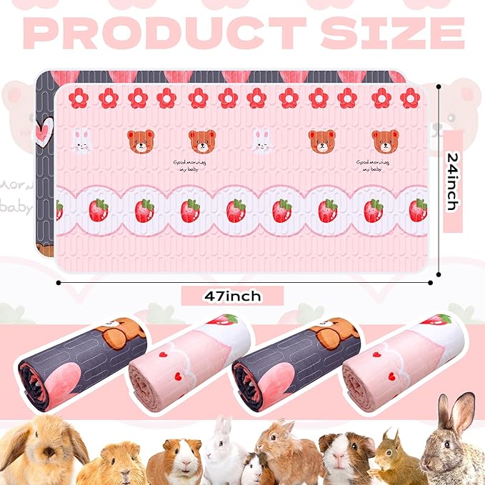 4 Pcs Guinea Pig Cage Liner, Washable Guinea Pig Bedding,Reusable Rabbit Bedding Waterproof Guinea Pig Pee Pads, Absorbent Guinea Pig Bedding for Small Animals Hamster Rabbit Squirrel Cage 47“