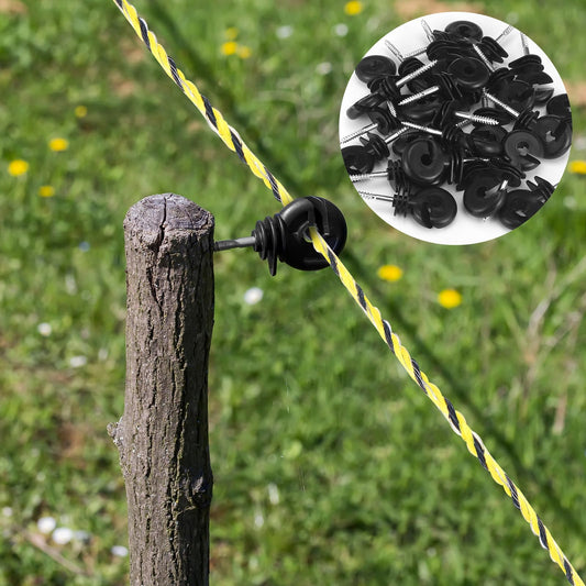 Kanayu 52 Pcs Electric Fence Kit Include 1640 ft Poly Wire 25 Black Fence Ring Insulators 25 Yellow T Post Insulators Socket Tool for Pet Animal Horse Cattle Livestock Pasture