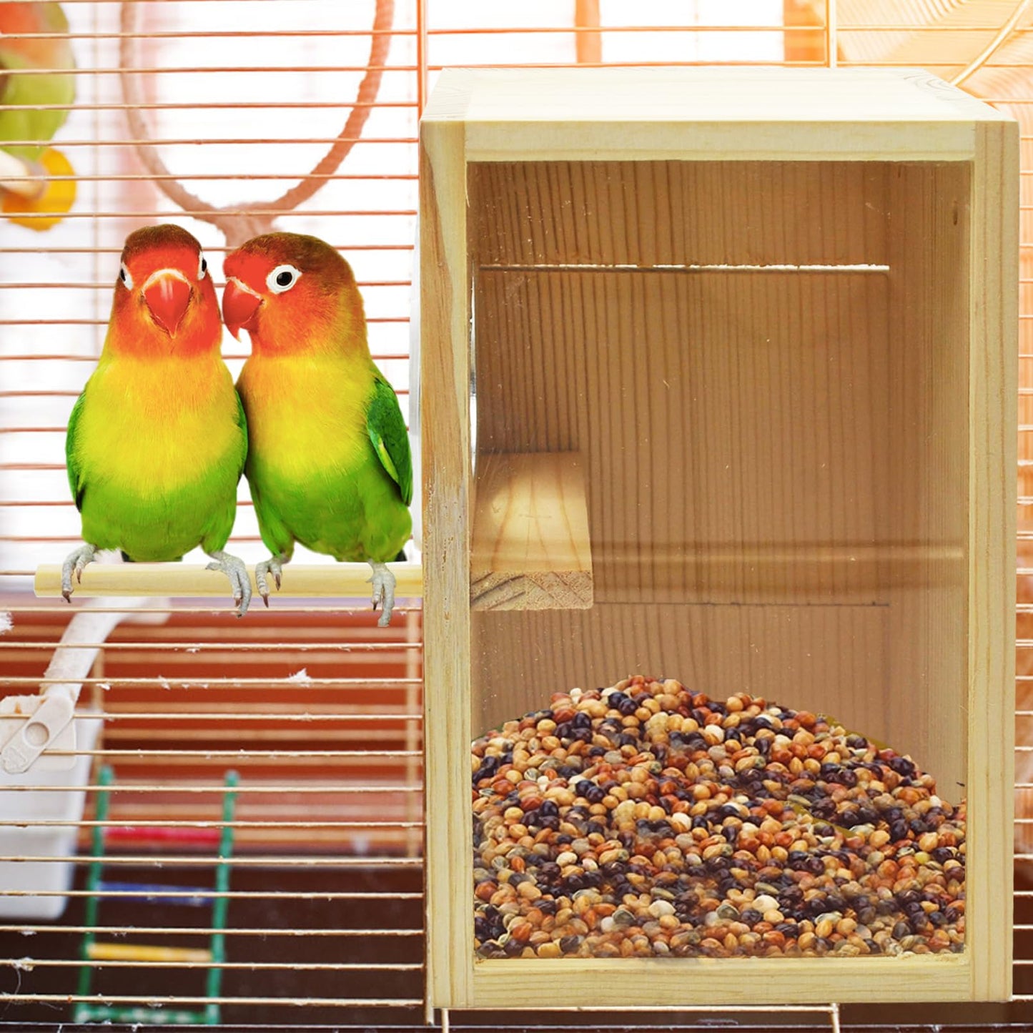 MUYG Parakeet Nesting Box,Transparent Bird Nest Boxs Natural Wooden Breeding Box with Coconut Fiber,Birds Cage House with Perch for Canary Budgies Gouldian Finch Cockatiel Conure and Other Small Birds