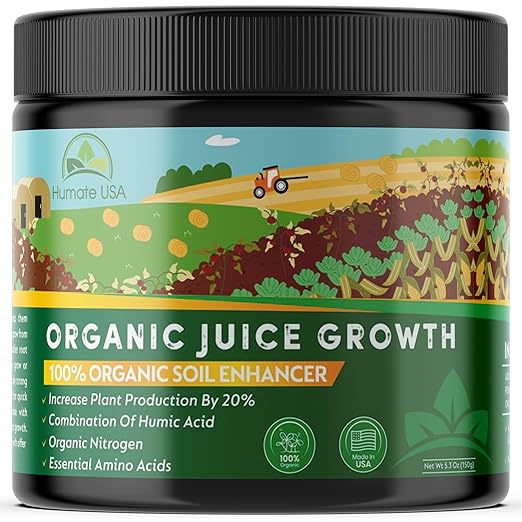 High Nitrogen Humic Acid Organic Garden Fertilizer, Soil Activator for Plants – Fertilizer, Conditioner, & Soil Amendments - Water Soluble Humic Acid for Plants by Humate USA Organic Juice Growth 150g
