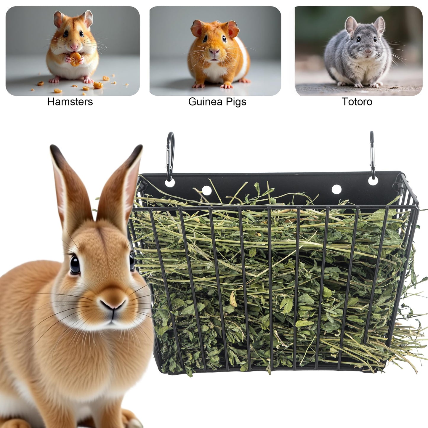 Rabbit Hay Feeder, with Heavy-Duty Metal Frame， Hay Holder for Rabbits - for Rabbits， Bunny, Guinea Pigs, Chinchillas， 9.6x4.5x6.3 inch