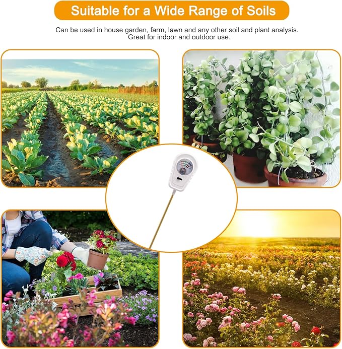 Soil Test Kit 3-in-1, Soil Moisture Meter, Soil PH Meter, Fertility Soil Tester, Soil Tester for Garden, Lawn, Farm, Outdoor & Indoor Use (Snow White)