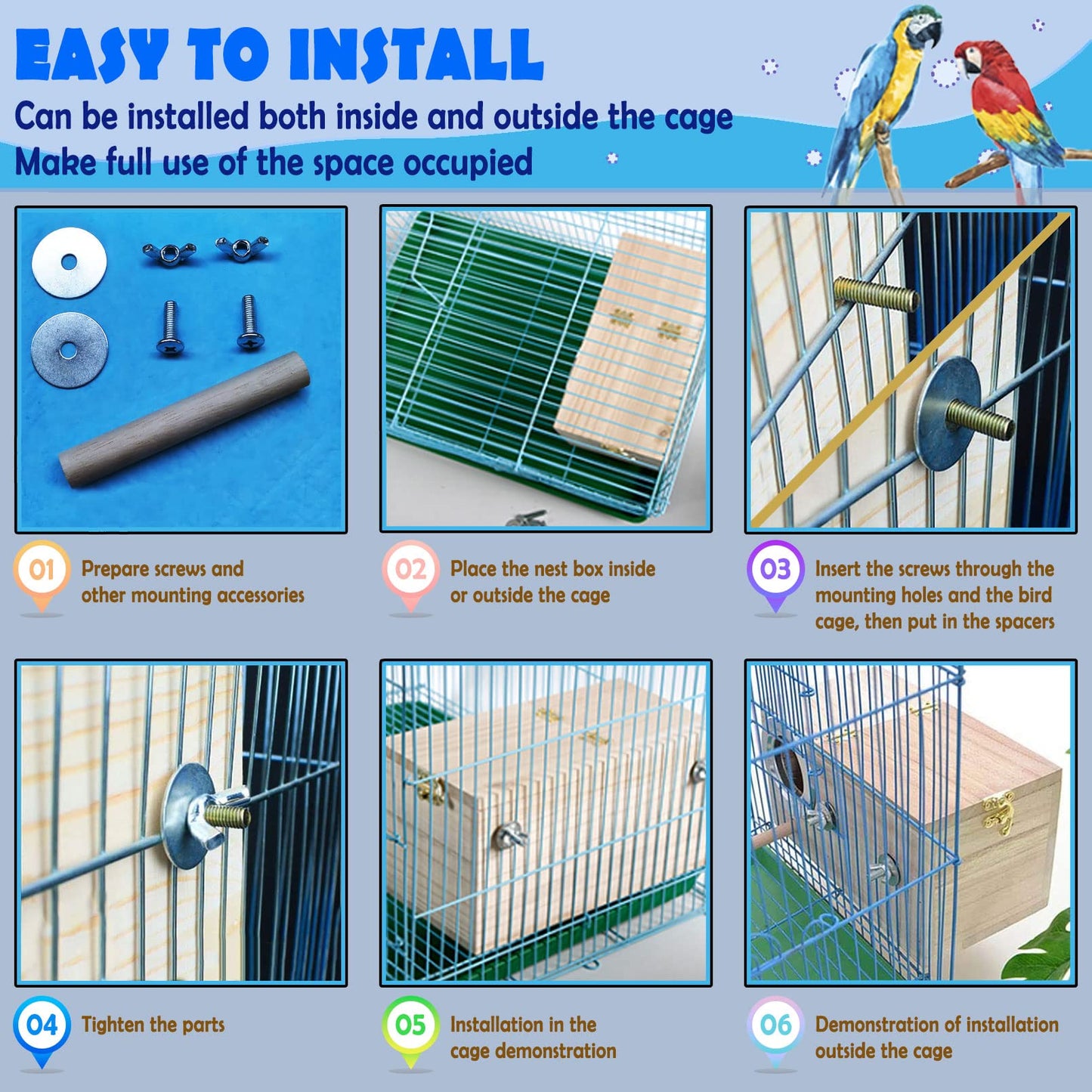 kathson Parakeet Nest Box Budgie Nesting House Cockatiel Breeding Parrots Mating Box for Lovebirds Small and Medium-Sized Birds（M）