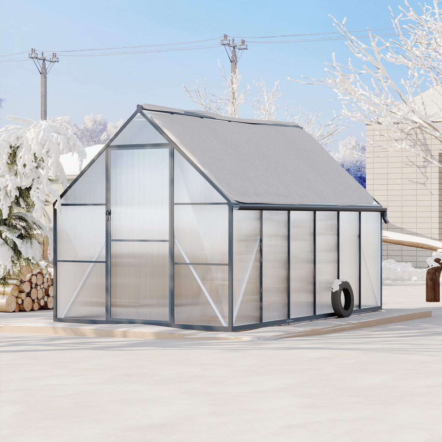 HarmonyHealth Outdoor Greenhouse, Aluminum-Framed Polycarbonate Greenhouse, Heavy Duty Polycarbonate Green House with Large Enhanced Aluminum Kit and Roof Vent, 6x7 FT