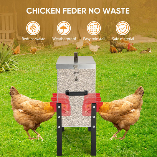 ‎Tgeyd Chicken Feeder Box 30 lbs Galvanized Metal, 6 Feeding Ports, Comes with Metal Feeder Box Stands for Chickens, Ducks, Geese