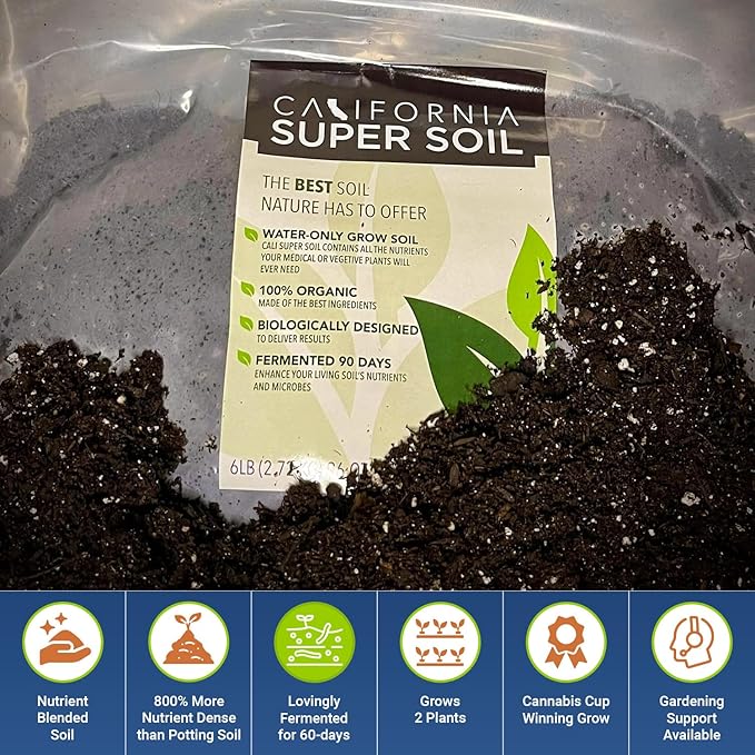 California Super Soil Premium 100% Organic Super Soil - 18+ Nutrient Blend - Living Soil Technology - Potting and Garden Soil for Indoor Grow Kit - 12Lbs Bag - Grows 4 Plants