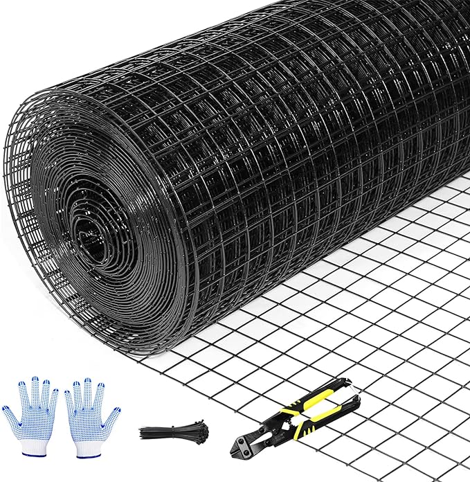 Tongmo 24" x 100' Black Hardware Cloth, 1inch Mesh Chicken Wire Fence, 19 Gauge Vinyl Coated Wire and Welded Wire Roll,Garden Fence, Poultry Netting for Rabbit/Duck/Chicken Coop