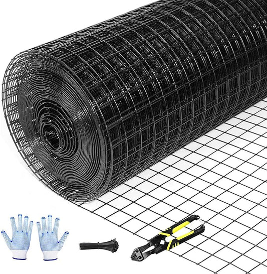 Tongmo 24" x 100' Black Hardware Cloth, 1inch Mesh Chicken Wire Fence, 19 Gauge Vinyl Coated Wire and Welded Wire Roll,Garden Fence, Poultry Netting for Rabbit/Duck/Chicken Coop