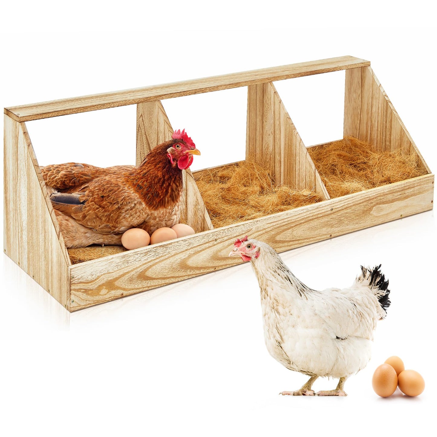 Thyle 1 Set Chicken Nesting Boxes 3 Compartment, Wood Chicken Laying Eggs Boxes Versatile Nesting Wall Mount for Hens Duck Poultry Coop Accessories