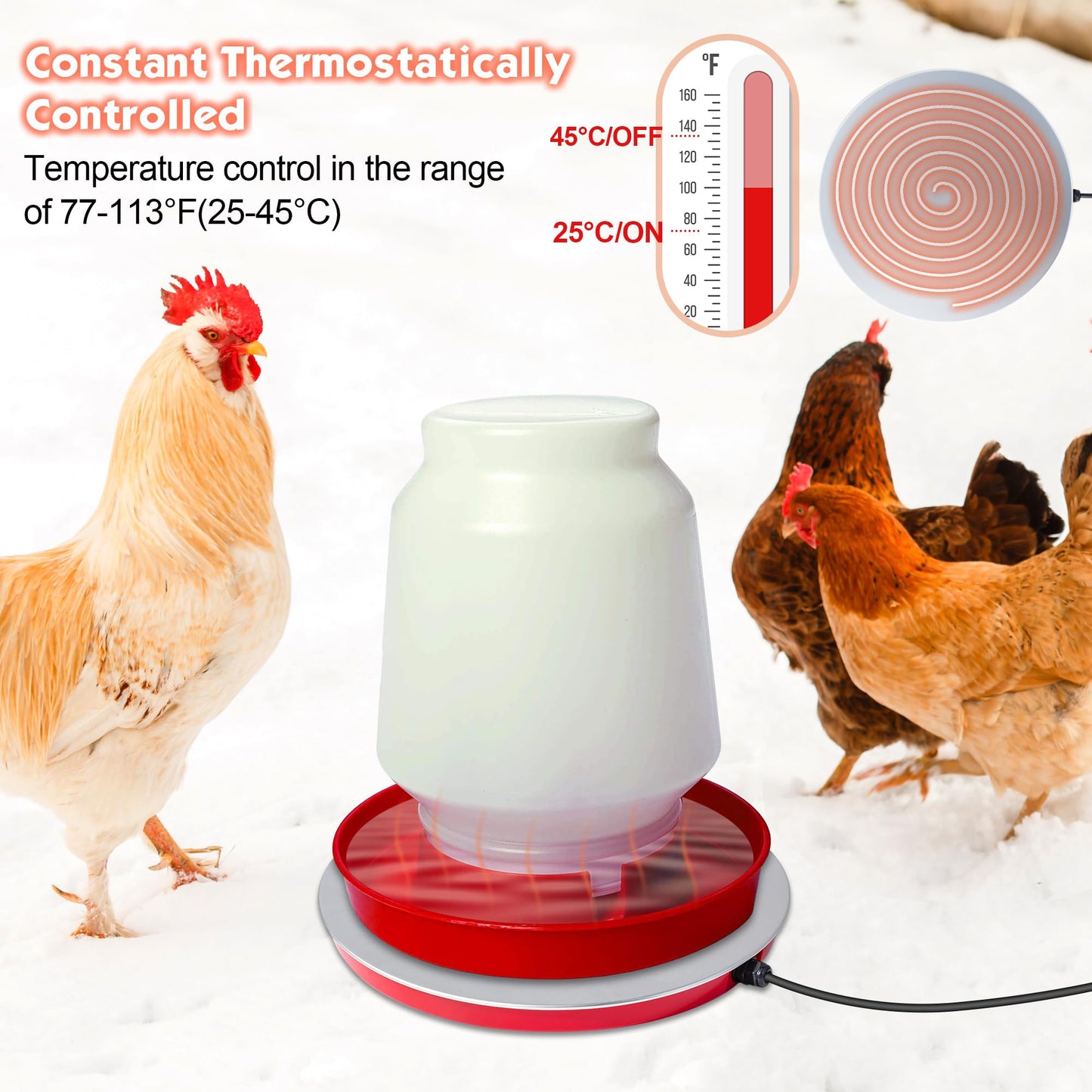 BBTO Chicken Water Heater, 110V 80Watts Heated Chicken Waterer Metal Base for Winter Deicer, Poultry Waterer Heater Base Fits Plastic/Metal Waterer, Pet Water Heater with 6 ft Cord for Poultry Founts