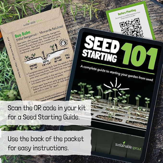 Sustainable Sprout Medicinal Tea Seeds, 8 Variety Pack Herbal Tea Heirloom Seeds, Catnip, Lavender, Peppermint, Lemon Balm, Bee Balm, Echinacea, Sage & Chamomile for Planting, Homesteading Essentials