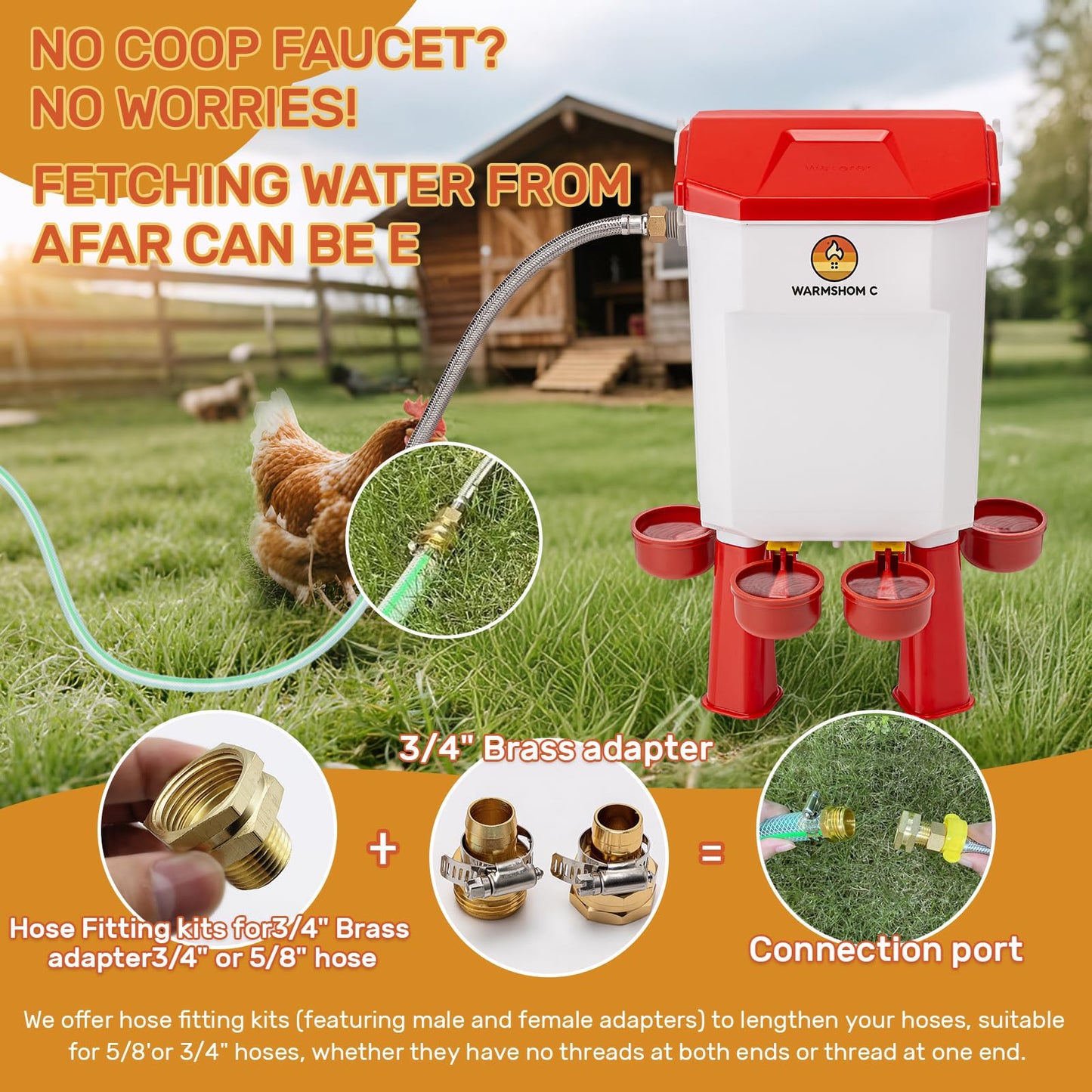 Automatic Chicken Waterer,Float-Controlled Large Watering System with Stainless Steel Metal Hose,Suitable for Quail,Ducks,and Other Poultry