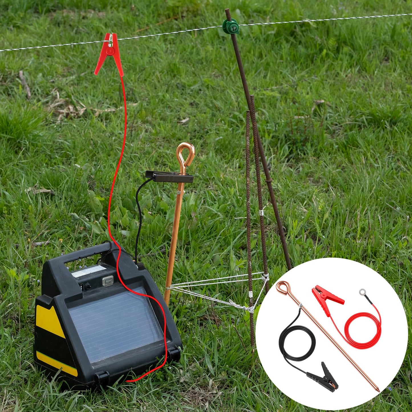 Makevivi Electric Fence Wire - Grounding Rod, Connect The Energizer and Electric Fence Charger Solar Powered, Solar Electric Fence Lead Wire with Alligator Clip, for Generator Electric Fence