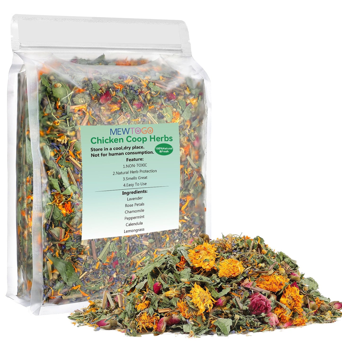 20OZ Chicken Nesting Herbs - Natural Nesting Box Feed Herbs in Premixed 6 Dried Flower Herbs for Freshening Bedding Chicken Coop Promote Egg Production