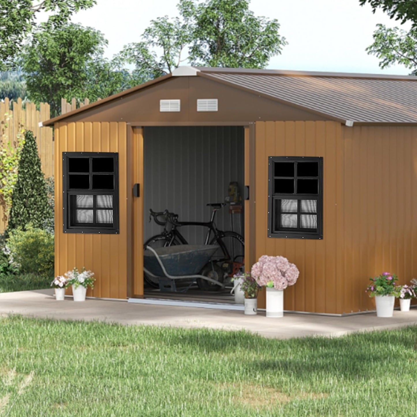 Gaahing 2-Pack 24" x 36" Heavy-Duty Aluminum Shed Windows Kit Flush Mount with Tempered Glass & Fiberglass Screens for Chicken Coops, Barns, Playhouses, Garages