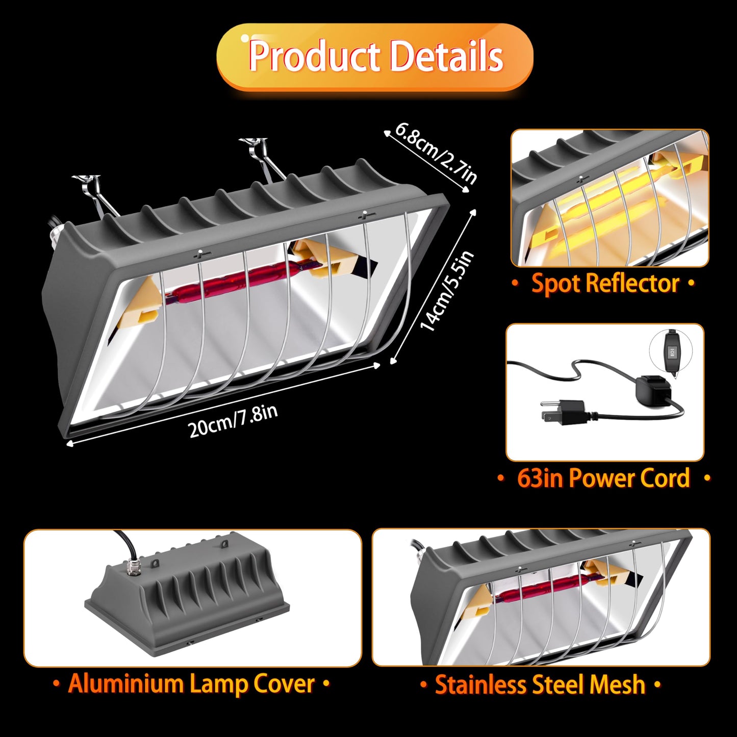 Chicken Brooder Heater Lamp 175W Brooder Heating Plate for Chicks Hanging Light Heated Adjustable Temp & Height with Anti-Fall Aluminum Alloy Lamp Shade Suitable for Chickens, Ducks, Poultry (grey)