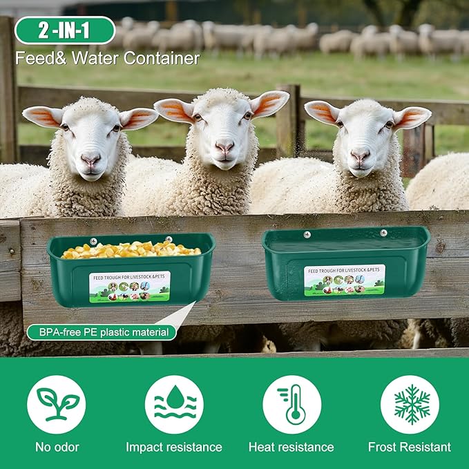 Chicken Feeder Waterer, 3 Pack Duck Feeder Supplies, Hanging Fence Feed Trough with Clips for Goat, Sheeple, Piglet, Gooses, Turkeys, Dog Livestock Poultry,Green