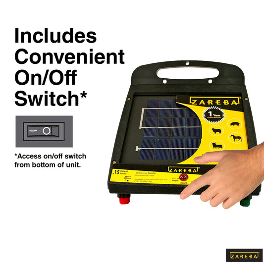 Zareba ESP10M-Z Solar Powered Low Impedance Electric Fence Charger - 10 Mile Solar Powered Electric Fence Energizer, Contain Animals and Keep Out Predators, Yellow/Black