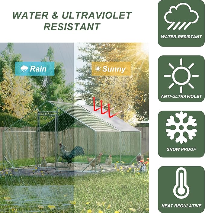 Large Chicken Coop,Metal Chicken Run for Yard with Door,Outdoor Galvanized Wire Poultry Chicken House with Waterproof and Anti-UV Cover,Duck Rabbit Cage (10' L x 13 W x 6.56' H)