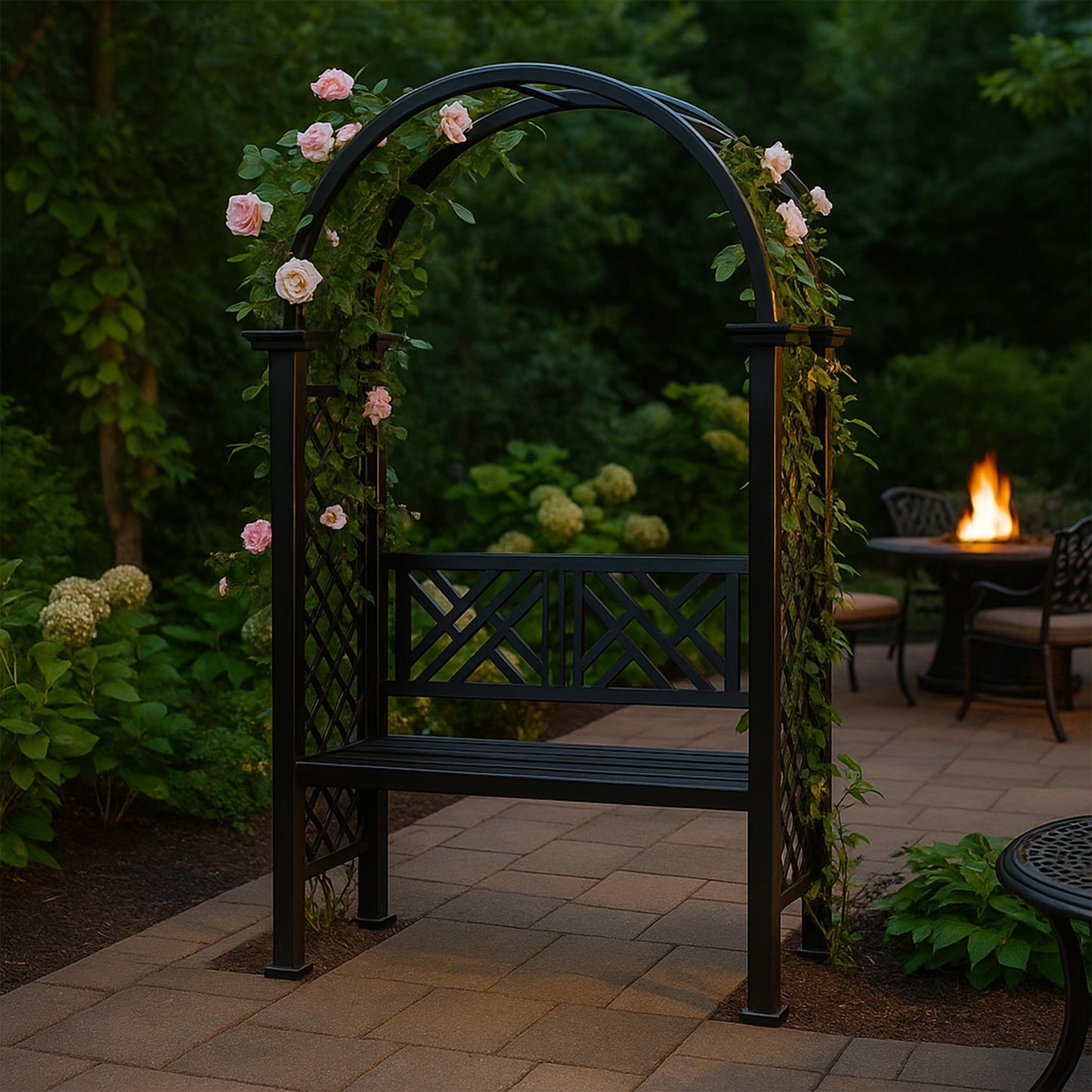 Black Aluminum Garden Arbor Arch with 2-Seater Bench