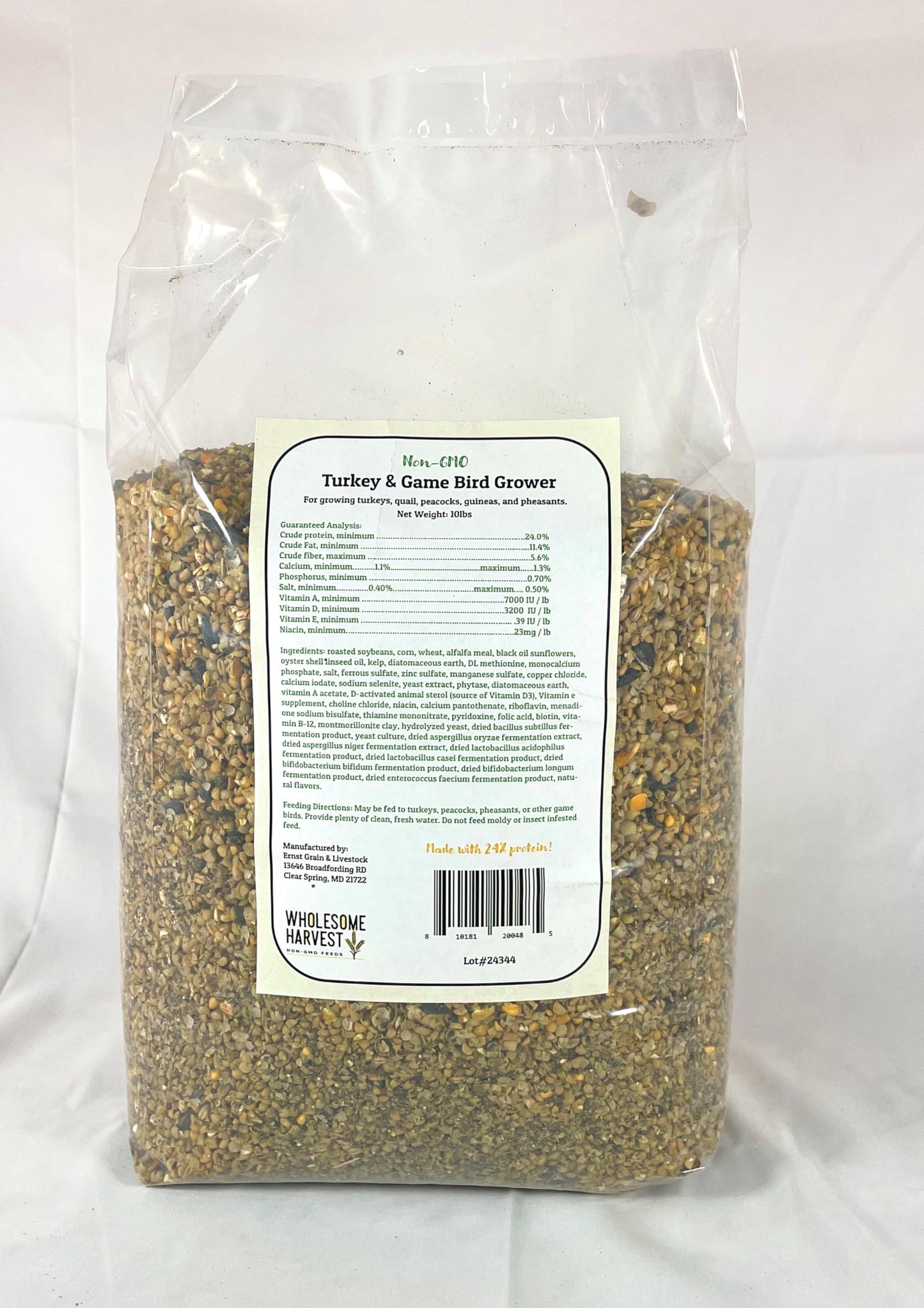 Wholesome Harvest Non-GMO 10 lb Turkey Feed - Natural Peacock, Game Bird & Bird Feed, 24% High Protein Complete Food with Essential Oils, Herbs, Vitamins & Probiotics Formula for Healthy Flock Growth