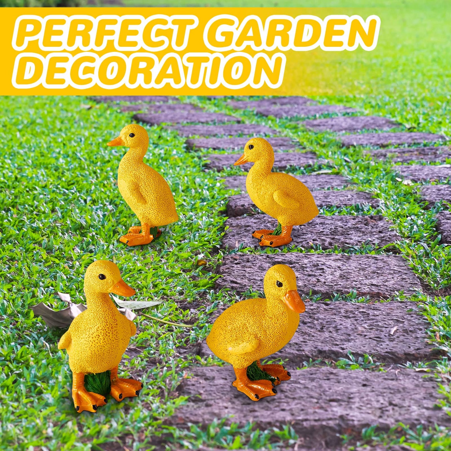 Lenwen 4 Pcs Resin Duck Figures Ducks Statue Duckling Outdoor Garden Statues for Patio Lawn Outdoor Yard Pond Decorations 3.9 x 3.1 x 2.8 Inch, 2 Styles
