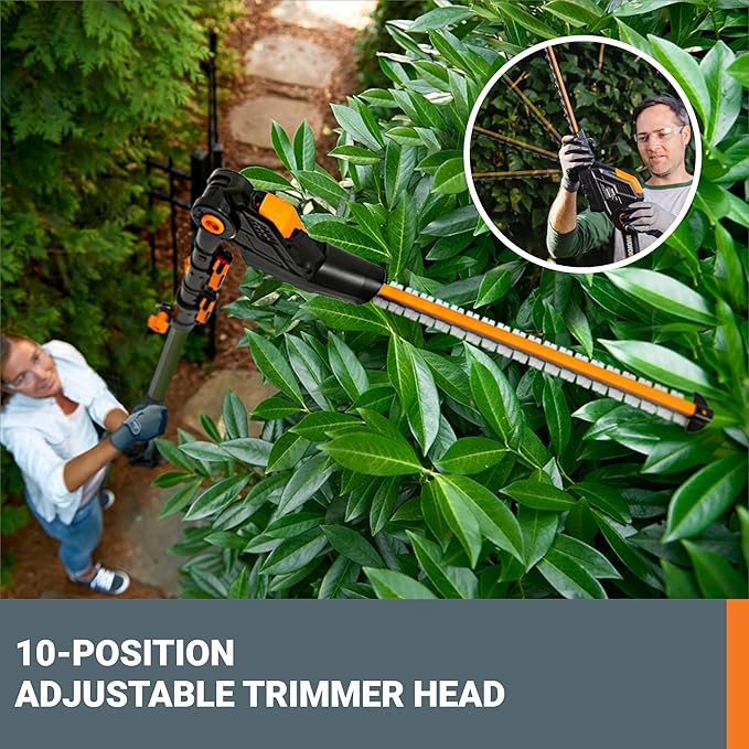 WORX WG252.9 20" 20V Cordless Hedge Trimmer, Pole Hedge Trimmer Reaches up to 12 Inches with Extended Pole, Electric Bush Trimmer with 180° Rotation Head, Battery & Charger Not Included