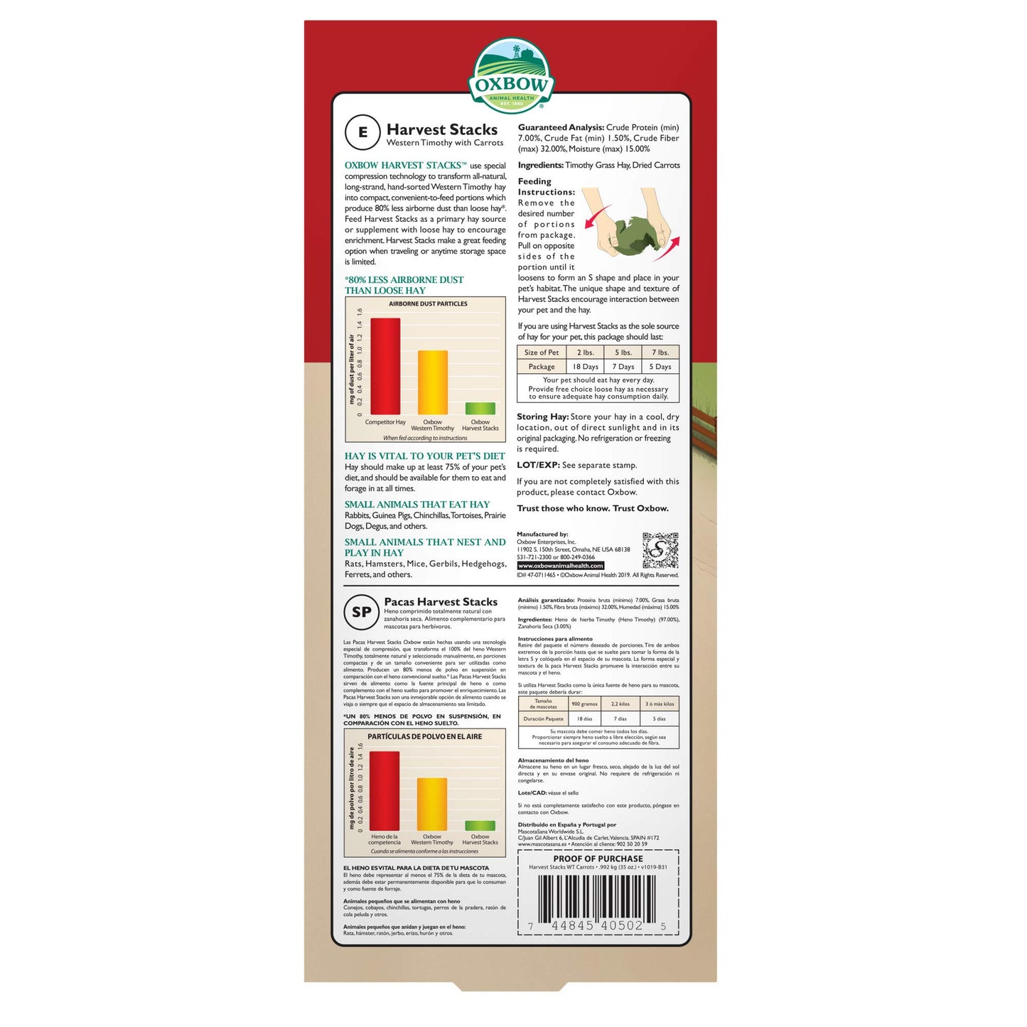 Oxbow Animal Health Harvest Stacks, Western Timothy Hay with Carrots, Guinea Pig Hay, Small Pet Bunny Supplies, Western Timothy for Rabbits, Guinea Pigs, Chinchillas, Hamsters & Gerbils, 35 oz.