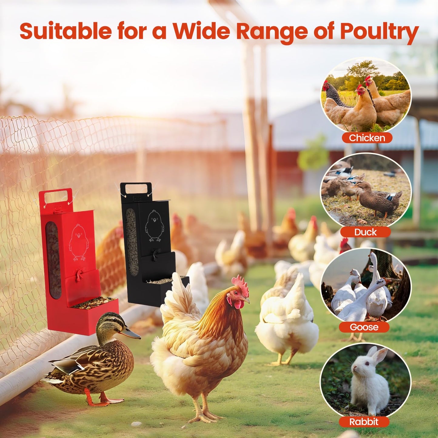LIUXINYJEE Chicken Grit Feeder,Chicken Oyster Shell Feeder Waterproof,Feed-Level Indicator and No-Waste Chicken Feeder,Hanging Chicken Coop Accessories, Metal Automatic Chicken Feeder，10.25"X4.35" in