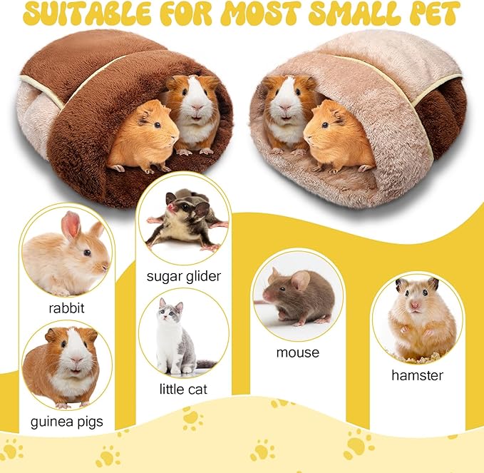 Wenqik 2 Pcs Guinea Pig Hideouts Washable Bunny Bedding Cuddle Warm Small Pet Sack Supplies Portable Pet Carrier Cage Nest Guinea Pig Accessories for Cage(Dark Brown, Light Coffee,Plain)