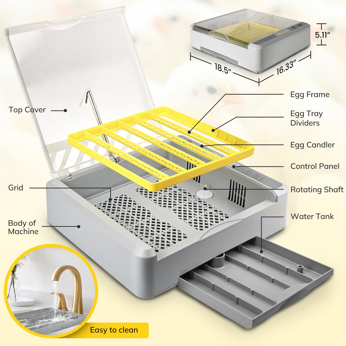 36-60 Egg Incubator with Automatic Egg Turning and Humidity Control, Chicken Egg Incubator with Digital Display, Adjustable Egg Incubators for Hatching Eggs Include Chicken Duck Quail Eggs