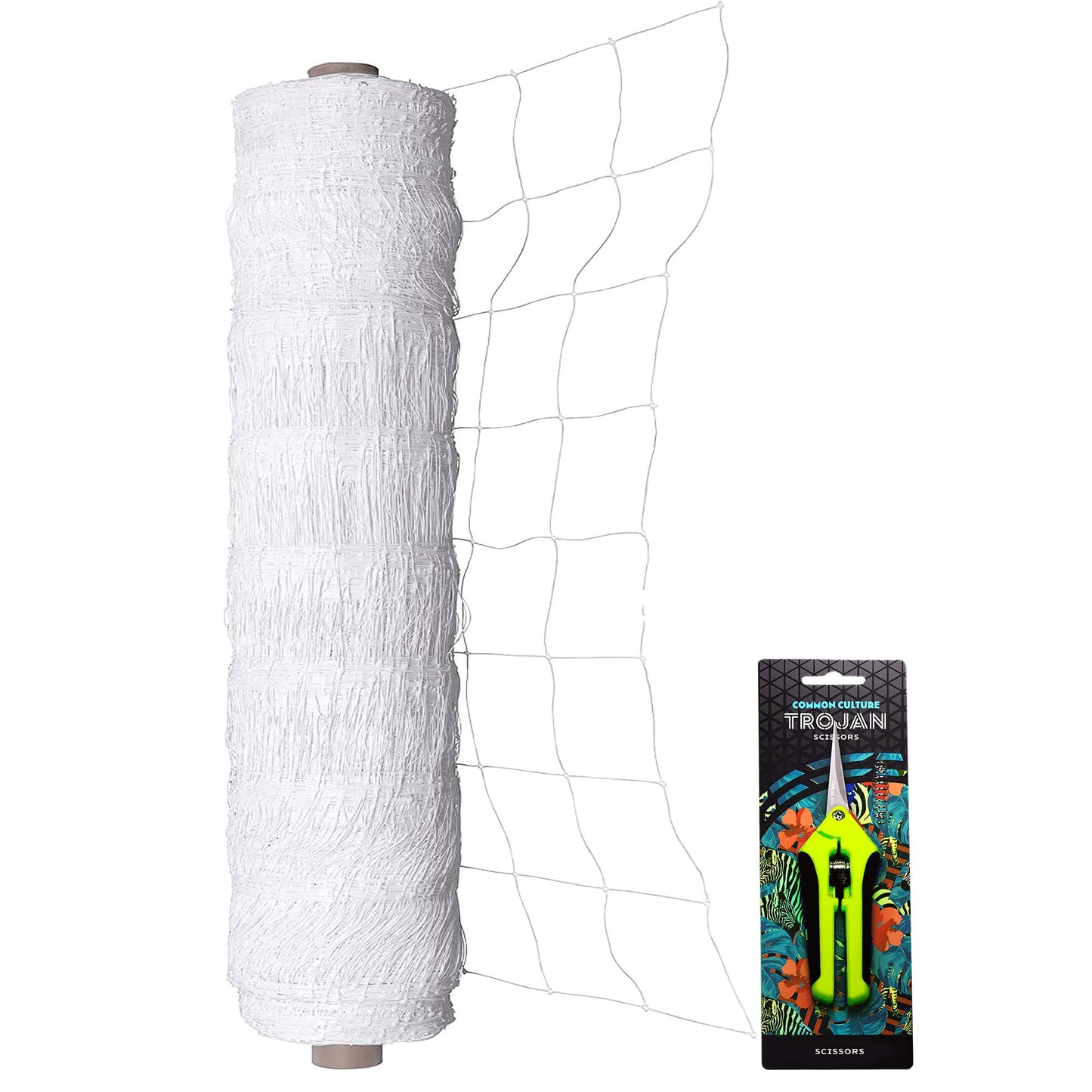 COMMON CULTURE Professional Grade Trellis Netting Bulk Roll, 5 x 4920 ft (60" x 4920' | 1.52m x 1500m), 6' (15 cm) Squares Heavy Duty Scrog Net with Scissors