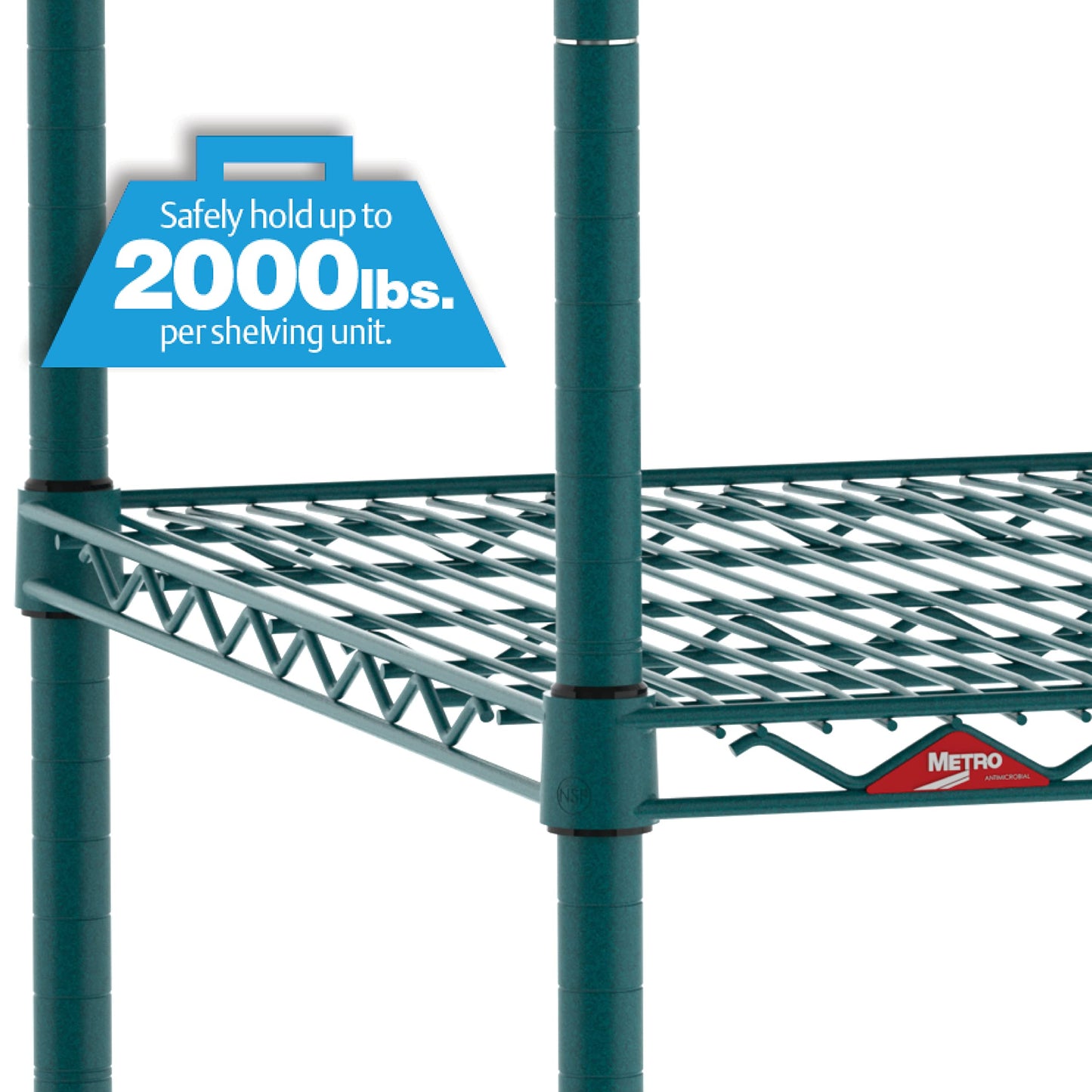 METRO Super Erecta Metroseal Green Epoxy Shelving Unit - Industrial Wire Shelving for Restaurants, Kitchens, Walk-in Coolers/Freezers with Microban - 4 Tier, 2000 lbs Capacity, 24” W x 60” L x 74” H