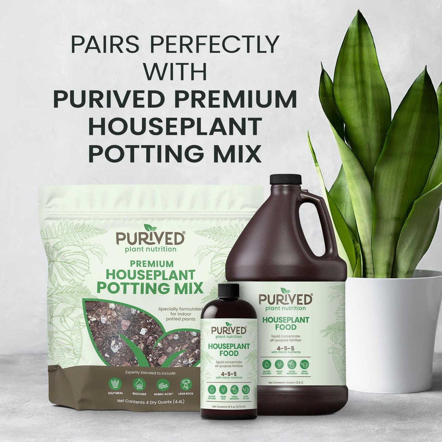 Purived 1gal All-Purpose Liquid Plant Fertilizer - Makes 320 Gallons, for Indoor Houseplants, All-Natural, Groundwater Safe, Made in USA