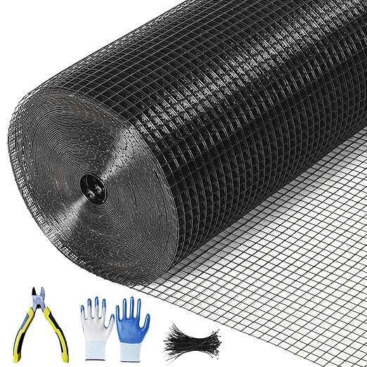 Hardware Cloth 1/2 inch 48 x 100 ft 19 Gauge Chicken Wire Fence Galvanized Steel Mesh Rolled Fencing for Garden Supports Poultry Netting Cage Snake Fence Tree Guard, Black