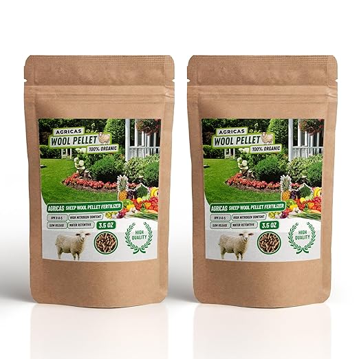 Wool Pellet Organic Fertilizer (2 * 3.5 oz), Made of Sheep Wool, Water Holding, Enhances Soil Health, Ideal for Fruits, Vegetables, Flowers, Indoor and Outdoor Plants - 2 Pack