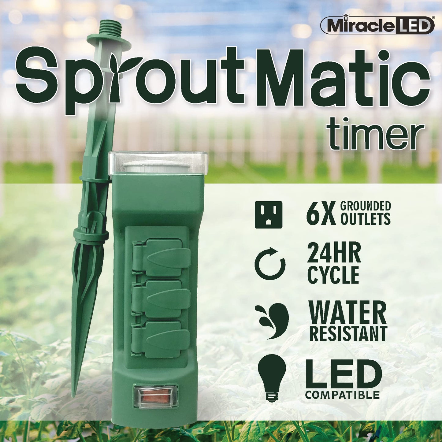 Miracle LED Under The Canopy Indoor Grow Light Kit - Double Plant Yield - Ultra Grow Blue Spectrum 150W Replacement Grow Bulbs & 4-Socket Corded Fixture with SproutMatic Timer (4-Pack)