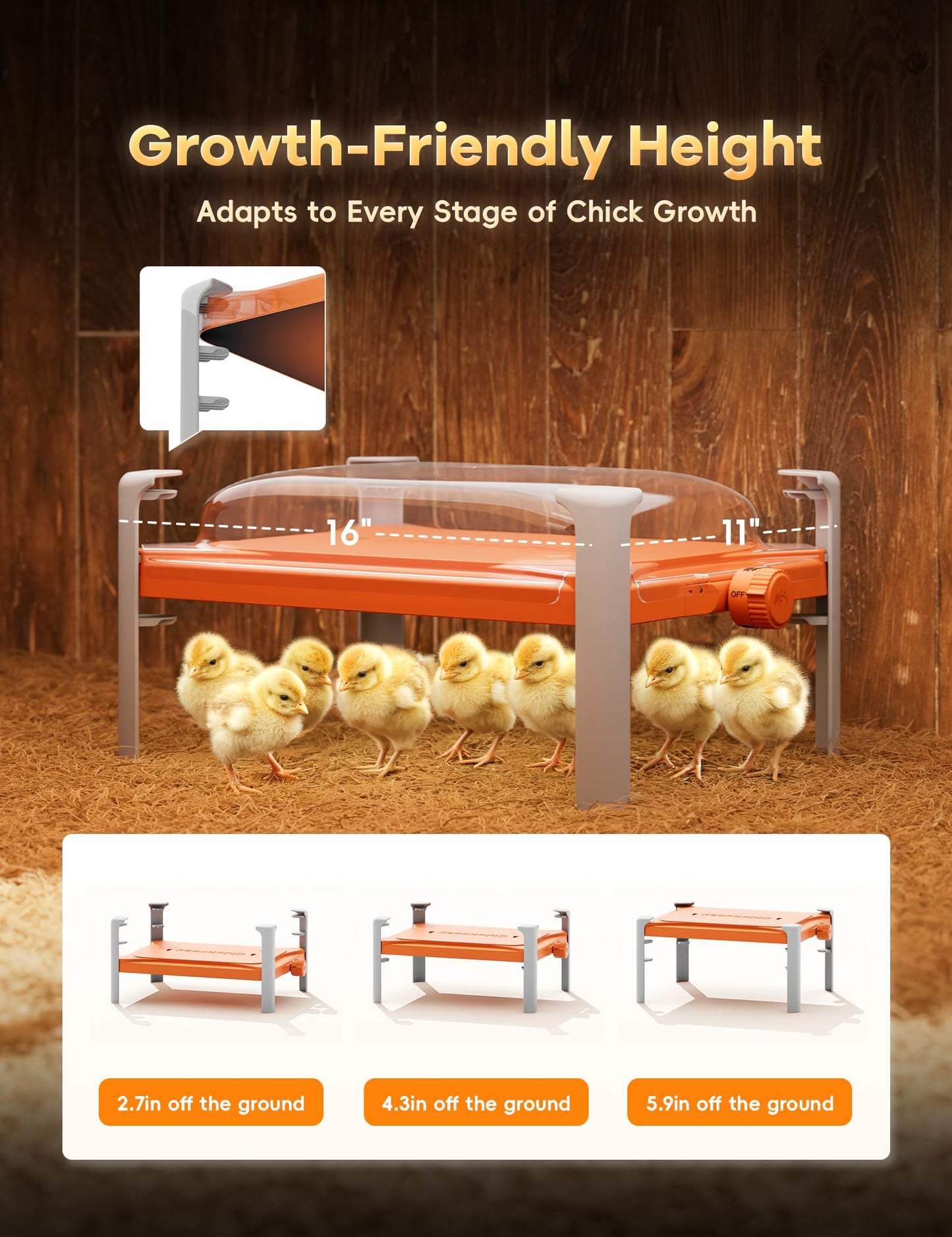 Smart Chicken Coop Heater, 200 Watts Chick Heater Built-in Adaptive Temperature Sensor, Chicken Coop Heater for Winter, Coop Heater Adaptable to Timer and Temp Controllers,UL-Compliant