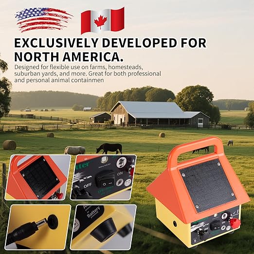 3-in-1 Electronic Fence Energizer Charger Solar/BatteryAC Powered Waterproof Design for Livestock Wildlife Control & Property Protection