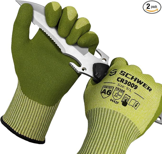 Schwer 2 Pairs ANSI A6 Cut Resistant Fishing Gloves, CR3009 Touchscreen Compatible Work Gloves for Men and Women, Non Slip, Ideal for Fishing, Hunting, Hiking, Cycling, and Outdoor Activities, XL