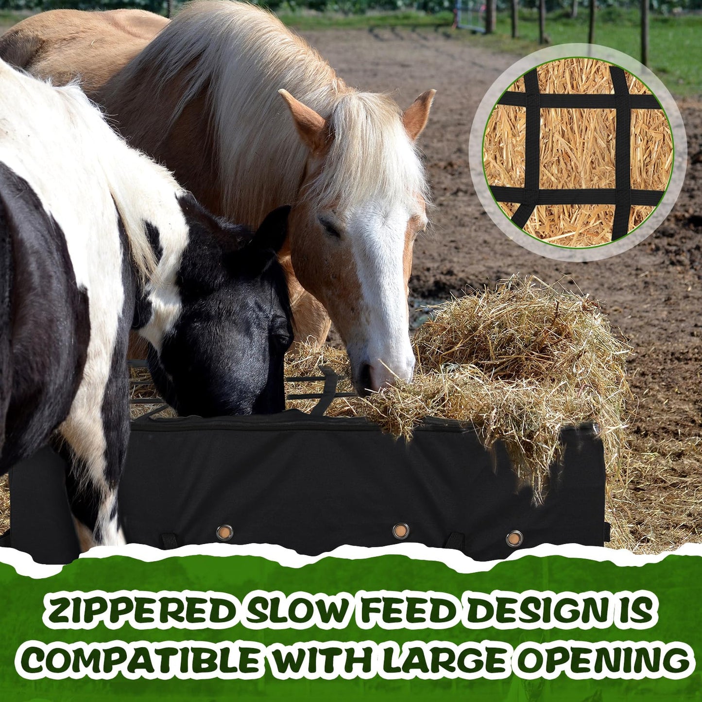 Aliceset Hay Bale Bag 44x18x22 Inch Extra Large Hay Bale Storage Bag Top Slow Feeder Belt Design, 1680D Oxford Cloth, Heavy Duty Tote Container for Horses, Goats, Sheep, Donkeys, Barn and Stable