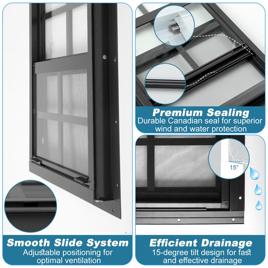 JONRIOX 18" W x 27" H Shed Window,Sliding Window, Aluminum Gray Flush Mount with Tempered Glass and Stainless Steel Screen, Playhouse Window, Chicken Coop Window, Household Window.(Gray 2 Pack)